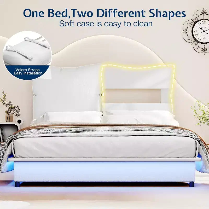 Cadre de lit LED AMERLIFE avec tête de lit et coussins rembourrés amovibles, aucun sommier tapissier requis