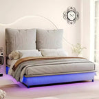 Cadre de lit LED AMERLIFE avec tête de lit et coussins rembourrés amovibles, aucun sommier tapissier requis