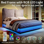 Cadre de lit LED AMERLIFE avec tête de lit et coussins rembourrés amovibles, aucun sommier tapissier requis