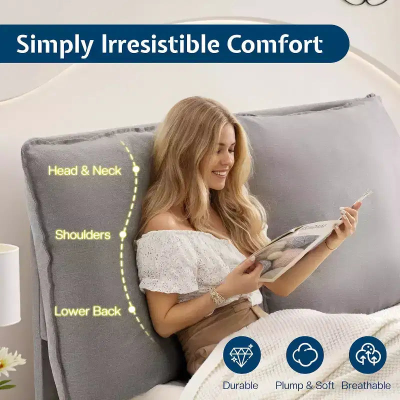 Cadre de lit LED AMERLIFE avec tête de lit et coussins rembourrés amovibles, aucun sommier tapissier requis