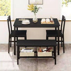 Ensemble table à manger moderne pour 4 personnes avec cadre en métal, chaises et banc, table de cuisine 4 personnes avec étagère de rangement, idéal pour les appartements et les salles à manger.