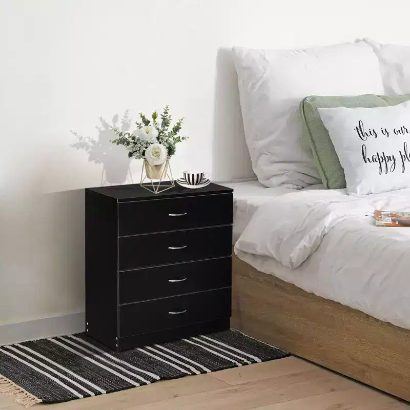 Commode de chambre Karl Home 4 tiroirs en panneaux de particules noirs 66 cm (25,98 po) de largeur
