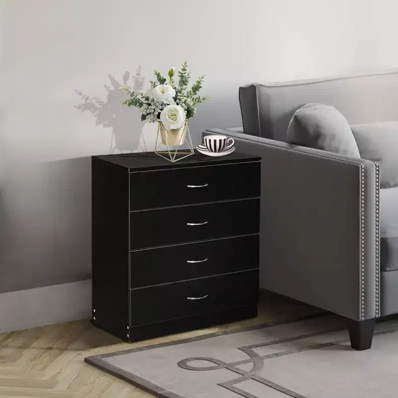 Commode de chambre Karl Home 4 tiroirs en panneaux de particules noirs 66 cm (25,98 po) de largeur