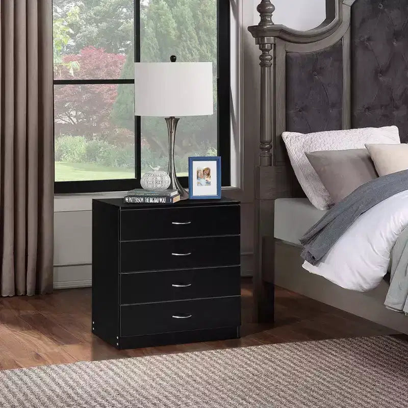 Commode de chambre Karl Home 4 tiroirs en panneaux de particules noirs 66 cm (25,98 po) de largeur