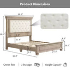 AMERLIFE Lit 68,1 po avec tête de lit capitonnée, lit plateforme de style ferme, chêne clair