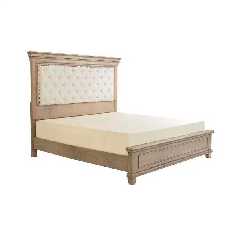 AMERLIFE Lit 68,1 po avec tête de lit capitonnée, lit plateforme de style ferme, chêne clair