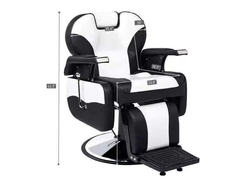 Fauteuil de Barbier Inclinable Hydraulique Karl Home Style Classique Robuste Noir et Blanc