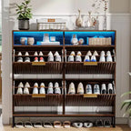 Meuble à chaussures Karl Home à 4 tiroirs à abattant, porte cannelée en noyer, 120 cm de large