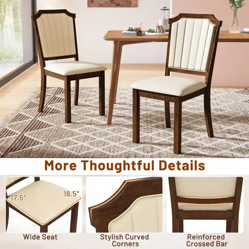 Costway Lot de 2 ou 4 chaises de salle à manger, chaises de cuisine rembourrées avec cuir PU et cadre en bois d'hévéa