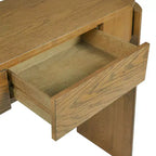 MAYEERTY Table console avec finition grain de bois naturel, design cannelé, plateau ovale et 2 tiroirs pour entrée et salon, en bois de pin