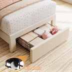Cadre de lit jumeau avec tiroir de rangement sous le lit Tête de lit ondulée rembourrée en velours/boucle pour filles, support à lattes en bois (pas de sommier tapissier), blanc/rose