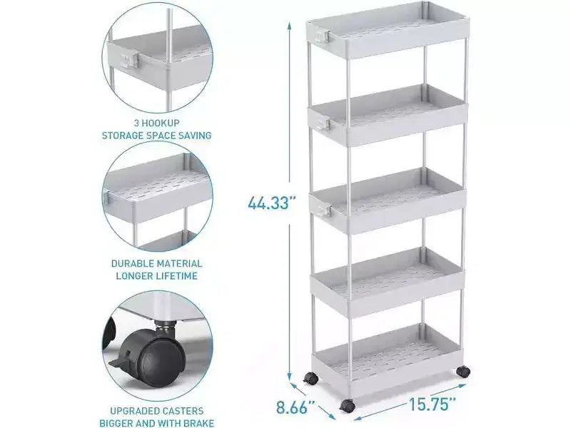 Chariot de rangement roulant mince à 5 niveaux Tree City - Organisateur mobile multifonctionnel pour salle de bain, cuisine