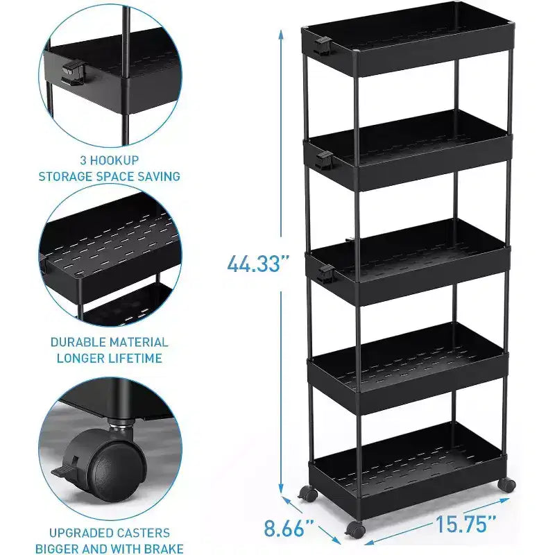 Chariot de rangement roulant mince à 5 niveaux Tree City - Organisateur mobile multifonctionnel pour salle de bain, cuisine