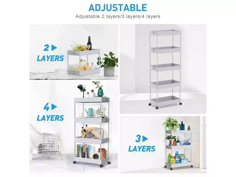 Chariot de rangement roulant mince à 5 niveaux Tree City - Organisateur mobile multifonctionnel pour salle de bain, cuisine