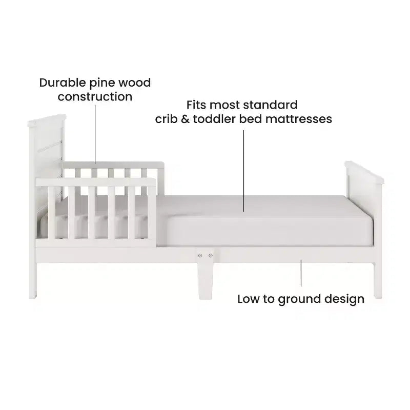 Lit de tout-petit Child Craft Woodland à dessus plat pour enfants avec barrières de sécurité, design bas au sol, en pin, lignes épurées s'harmonisant avec tout décor