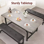 Ensemble de table à manger extensible 3 pièces pour 4-6 personnes avec 2 bancs rembourrés, grande table de cuisine rectangulaire, design peu encombrant