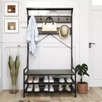 Portemanteau Costway 4-en-1 Hall Tree avec 11 crochets, banc à chaussures, étagère à chaussures à 2 niveaux Gris/Marron