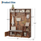 Meuble d'entrée avec banc 200 cm - avec 4 casiers à chaussures, 4 patères, 3 étagères supérieures ouvertes, meuble autoportant pour couloir ou chambre