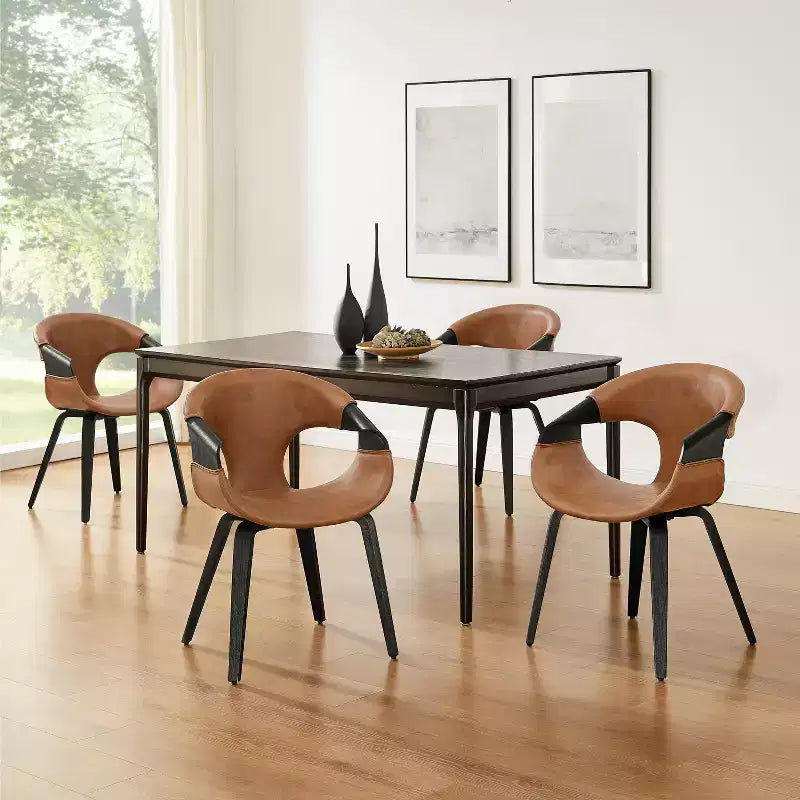 Chaise de salle à manger Art Leon en similicuir et bois courbé