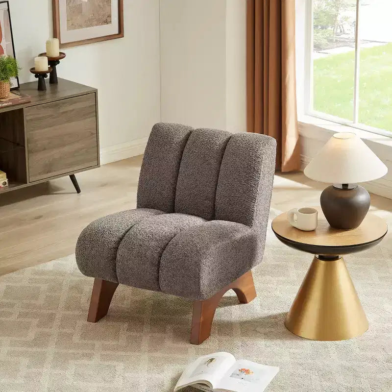 Chaise d'appoint sans accoudoirs Art Leon en tissu polaire avec pieds en bois d'hévéa