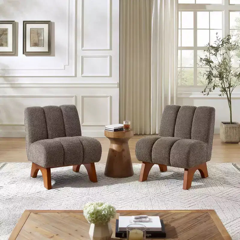 Chaise d'appoint sans accoudoirs Art Leon en tissu polaire avec pieds en bois d'hévéa