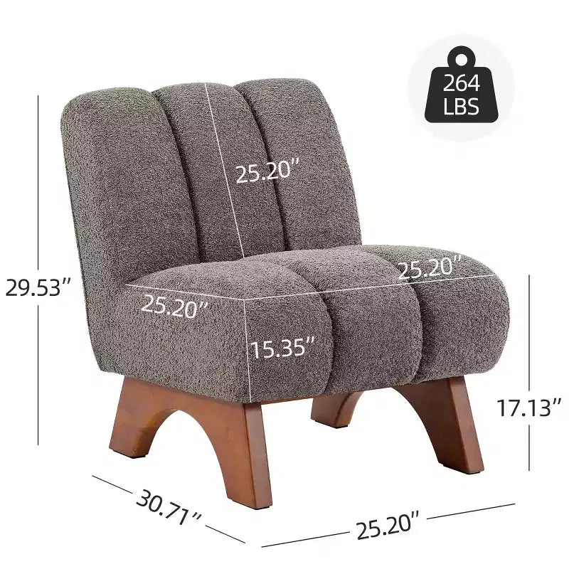 Chaise d'appoint sans accoudoirs Art Leon en tissu polaire avec pieds en bois d'hévéa