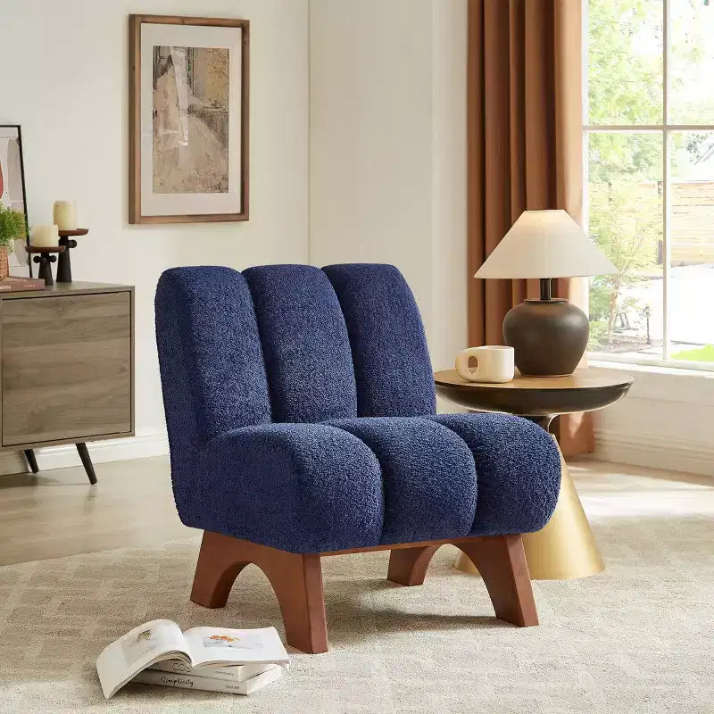 Chaise d'appoint sans accoudoirs Art Leon en tissu polaire avec pieds en bois d'hévéa