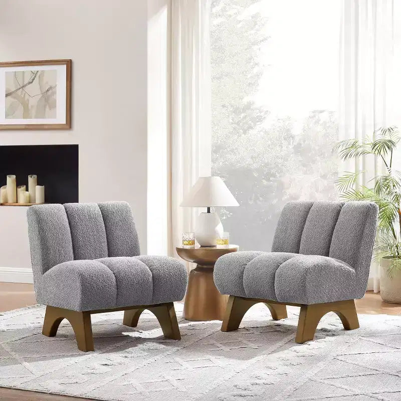 Chaise d'appoint sans accoudoirs Art Leon en tissu polaire avec pieds en bois d'hévéa