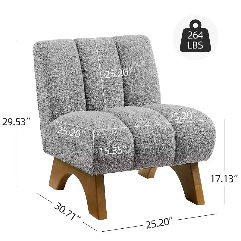 Chaise d'appoint sans accoudoirs Art Leon en tissu polaire avec pieds en bois d'hévéa