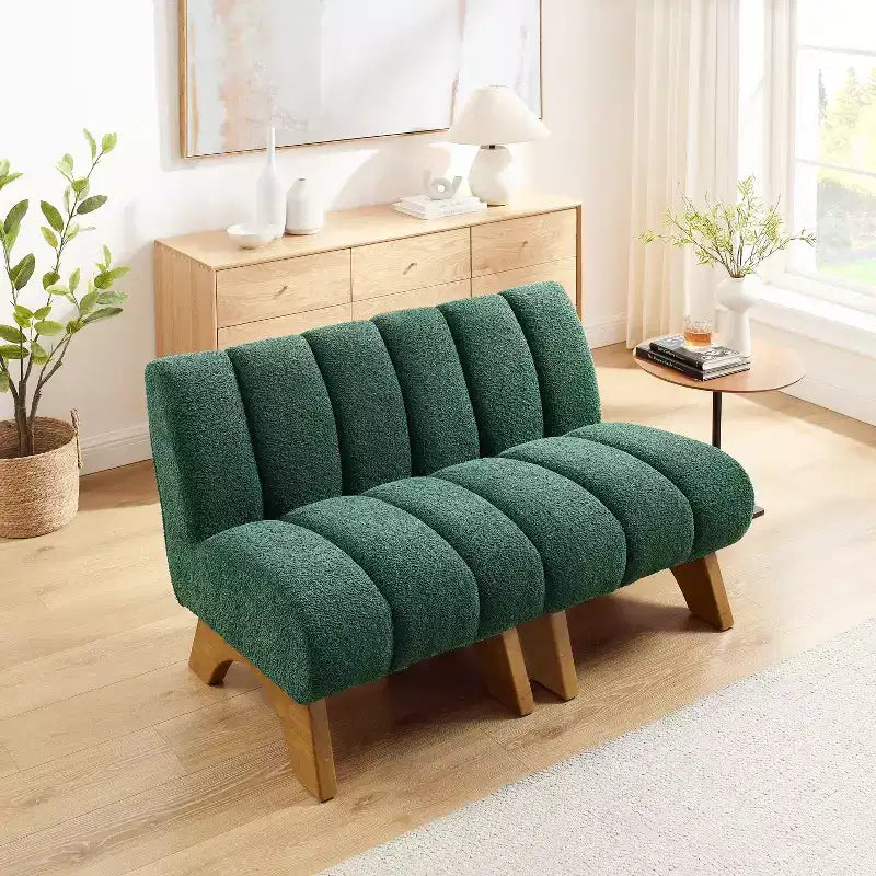 Chaise d'appoint sans accoudoirs Art Leon en tissu polaire avec pieds en bois d'hévéa