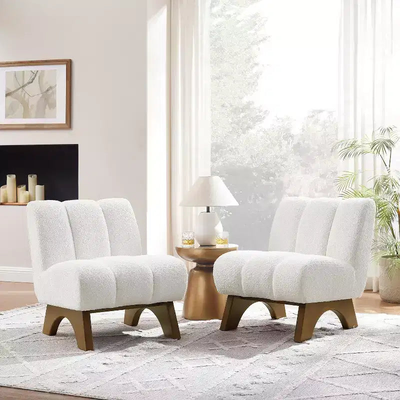 Chaise d'appoint sans accoudoirs Art Leon en tissu polaire avec pieds en bois d'hévéa