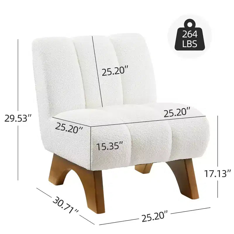 Chaise d'appoint sans accoudoirs Art Leon en tissu polaire avec pieds en bois d'hévéa