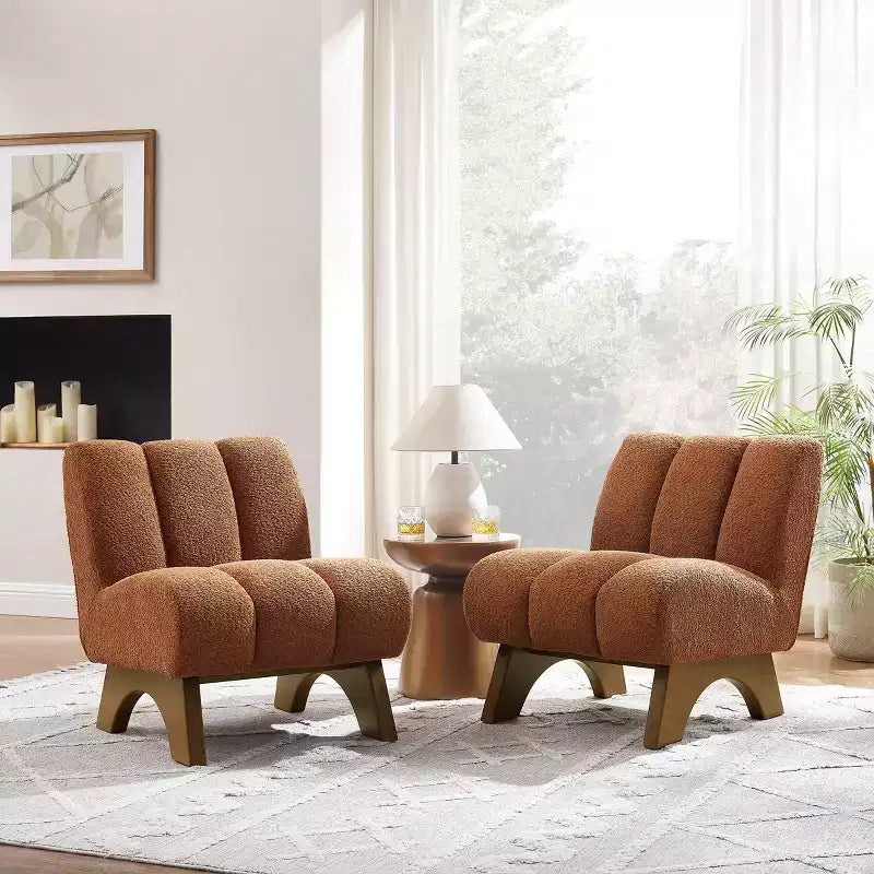 Chaise d'appoint sans accoudoirs Art Leon en tissu polaire avec pieds en bois d'hévéa