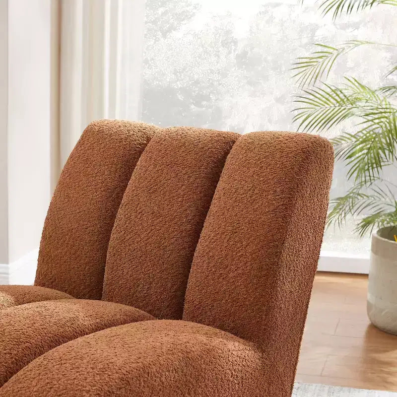 Chaise d'appoint sans accoudoirs Art Leon en tissu polaire avec pieds en bois d'hévéa
