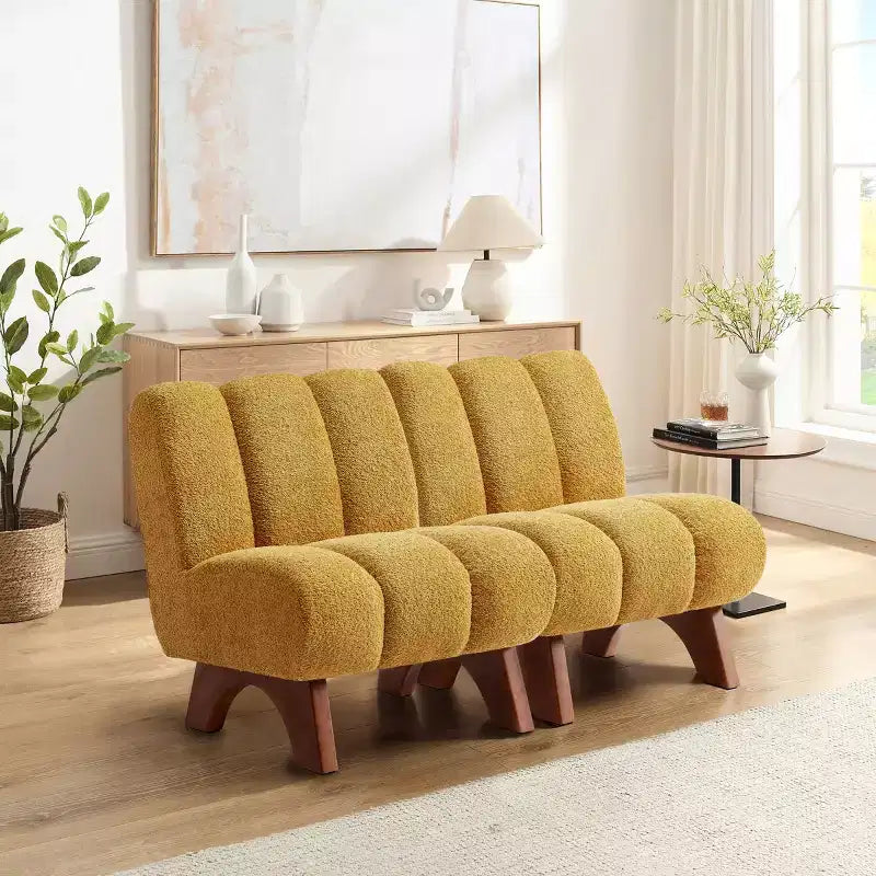 Chaise d'appoint sans accoudoirs Art Leon en tissu polaire avec pieds en bois d'hévéa