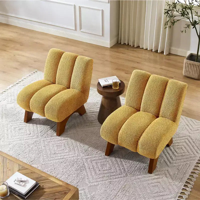 Chaise d'appoint sans accoudoirs Art Leon en tissu polaire avec pieds en bois d'hévéa