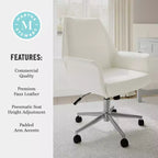 Chaise de bureau rembourrée Martha Stewart Maxine en blanc/nickel poli