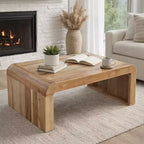 Table basse Royal Hampton, fabriquée à la main en bois d'acacia naturel, plateau rectangulaire incurvé en cascade, 91 cm