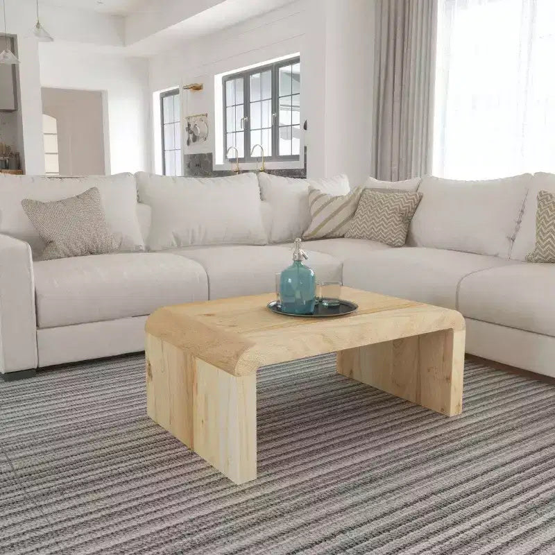 Table basse Royal Hampton, fabriquée à la main en bois d'acacia naturel, plateau rectangulaire incurvé en cascade, 91 cm