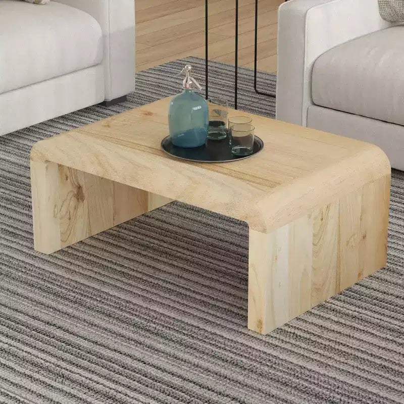 Table basse Royal Hampton, fabriquée à la main en bois d'acacia naturel, plateau rectangulaire incurvé en cascade, 91 cm