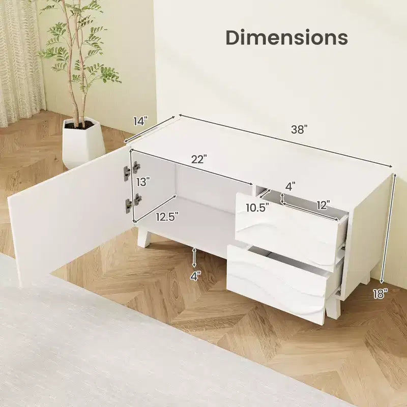 Meuble TV Costway 38 po pour téléviseur 44 po avec tiroirs Meuble console multimédia gravé blanc