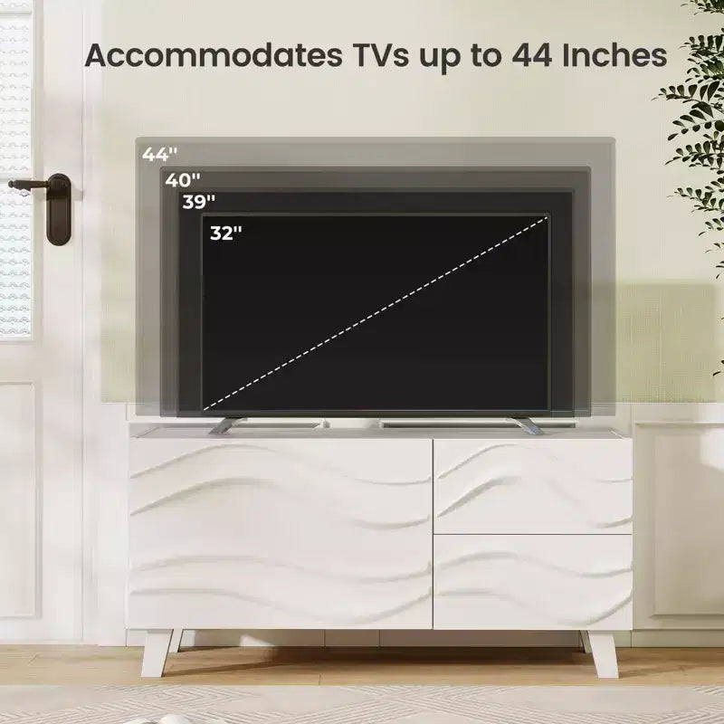 Meuble TV Costway 38 po pour téléviseur 44 po avec tiroirs Meuble console multimédia gravé blanc