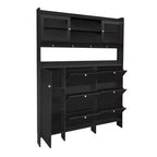 Meuble à chaussures multifonctionnel avec seau basculant, armoire de rangement pour entrée, organisateur de porte-chaussures avec 6 tiroirs rabattables et 4 crochets, blanc/noir-ModernLuxe