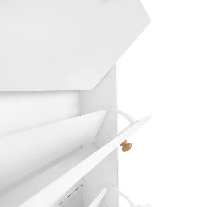 Meuble à chaussures multifonctionnel avec seau basculant, armoire de rangement pour entrée, organisateur de porte-chaussures avec 6 tiroirs rabattables et 4 crochets, blanc/noir-ModernLuxe