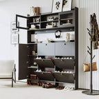 Meuble à chaussures multifonctionnel avec seau basculant, armoire de rangement pour entrée, organisateur de porte-chaussures avec 6 tiroirs rabattables et 4 crochets, blanc/noir-ModernLuxe
