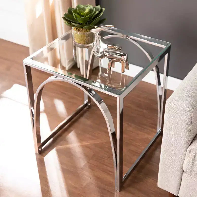 Table d'appoint Stevenly Square avec plateau en verre - Gris anthracite - SEI