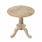 Table d'appoint Royal Hampton en bois de manguier sculpté avec plateau rond et piédestal
