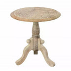 Table d'appoint Royal Hampton en bois de manguier sculpté avec plateau rond et piédestal