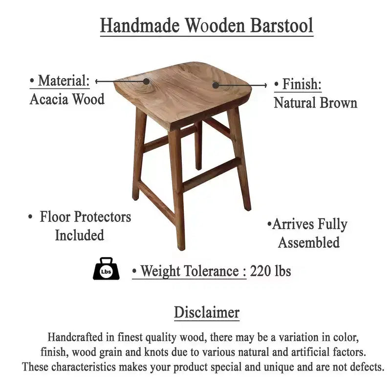 Tabouret de comptoir Royal Hampton en bois d'acacia sans dossier, fait à la main, hauteur 61 cm
