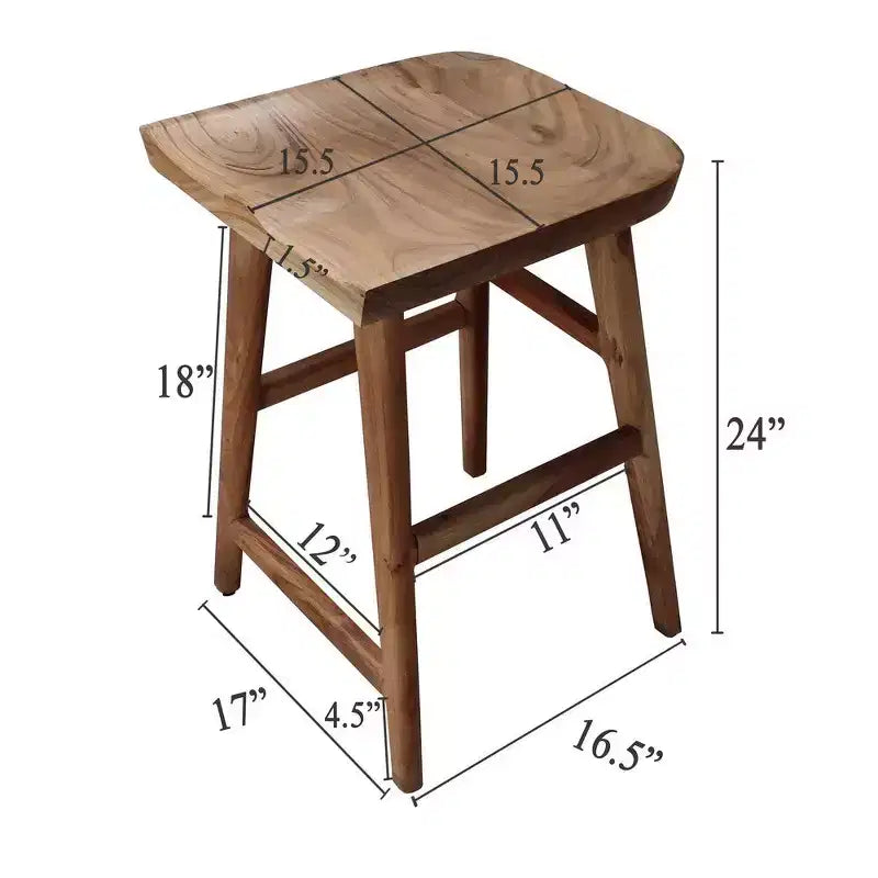 Tabouret de comptoir Royal Hampton en bois d'acacia sans dossier, fait à la main, hauteur 61 cm